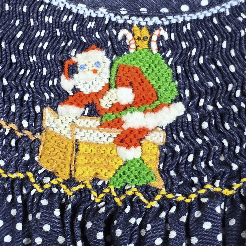 Mom & Me Girls Smocked Christmas Dress Polka Dot Santa Reindeer 18 Mos Boutique - Picture 11 of 15